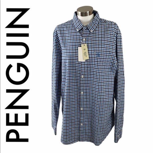 PENGUIN NWT MEN’S BLUE BLACK WHITE‎ SHIRT SIZE XXL